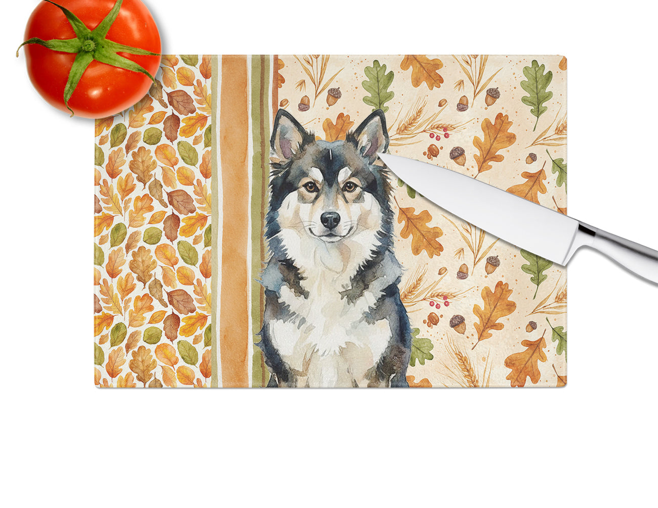 Finnish Lapphund Heirloom Fall Cutting Board Tempered Glass Kitchen Cutting Surface, Heat Resistant Chopping, Non-Slip Feet, Food Prep & Serving
