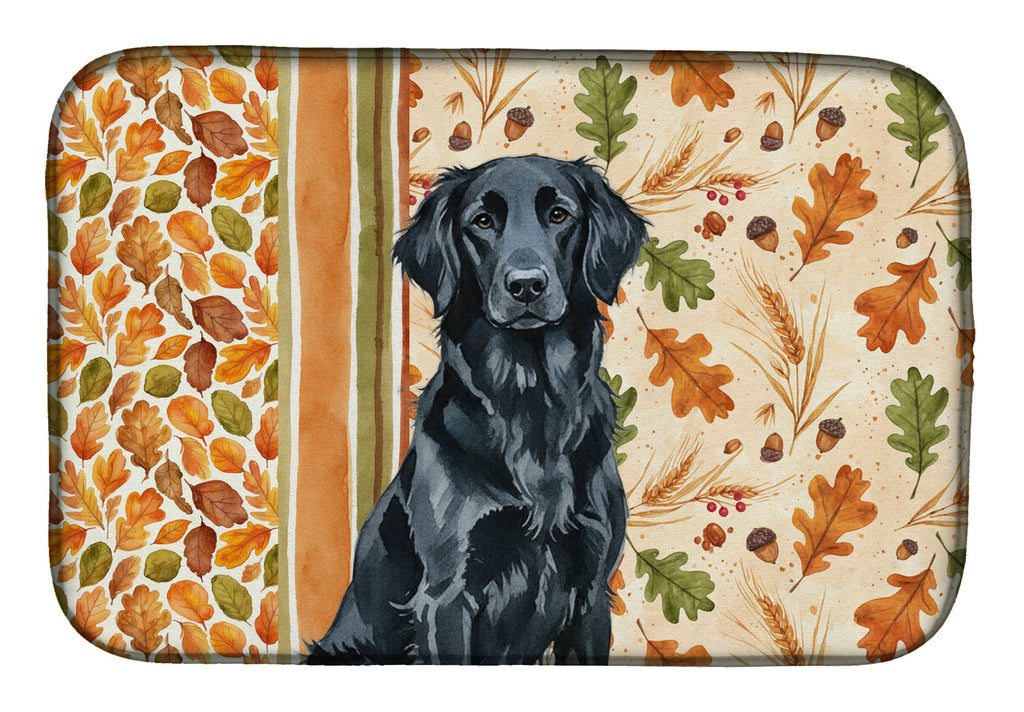 Black Flat-Coated Retriever Heirloom Fall Dish Drying Mat Absorbent Dish Drying Mat Pad for Kitchen Counter Dish Drainer Mat for Countertop, 14 x 21", Multicolor