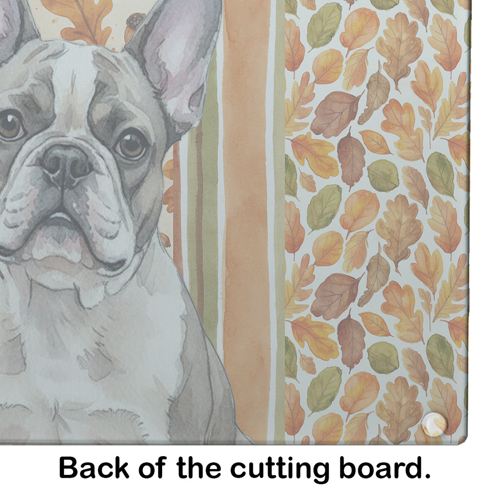 Pied French Bulldog Heirloom Fall Cutting Board Tempered Glass Kitchen Cutting Surface, Heat Resistant Chopping, Non-Slip Feet, Food Prep & Serving
