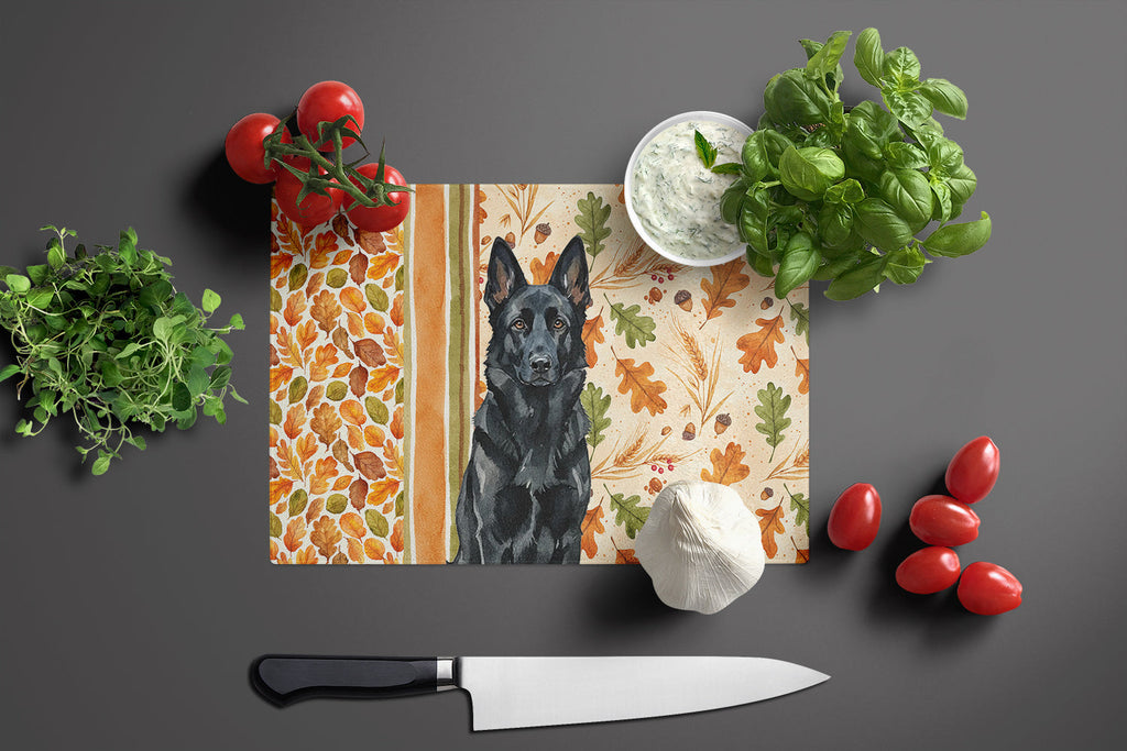 Black German Shepherd Heirloom Fall Cutting Board Tempered Glass Kitchen Cutting Surface, Heat Resistant Chopping, Non-Slip Feet, Food Prep & Serving