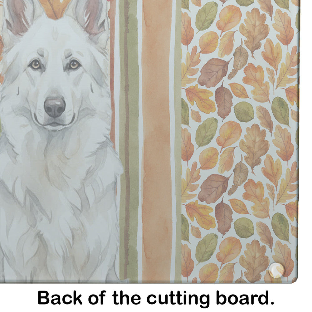 White German Shepherd Heirloom Fall Cutting Board Tempered Glass Kitchen Cutting Surface, Heat Resistant Chopping, Non-Slip Feet, Food Prep & Serving