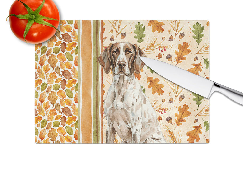 German Shorthaired Pointer Heirloom Fall Cutting Board Tempered Glass Kitchen Cutting Surface, Heat Resistant Chopping, Non-Slip Feet, Food Prep & Serving