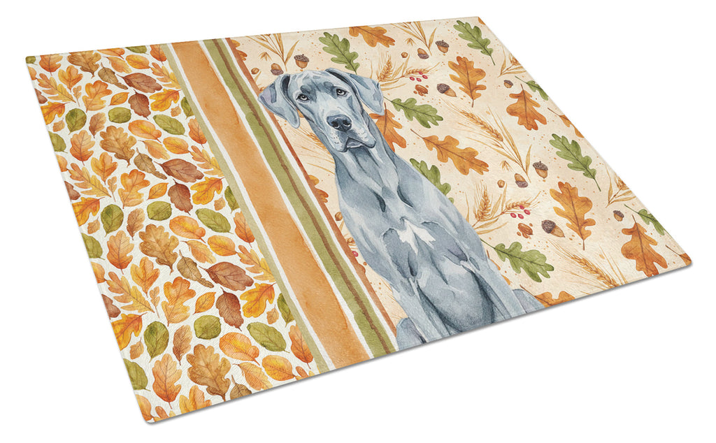 Blue Great Dane Heirloom Fall Cutting Board Tempered Glass Kitchen Cutting Surface, Heat Resistant Chopping, Non-Slip Feet, Food Prep & Serving