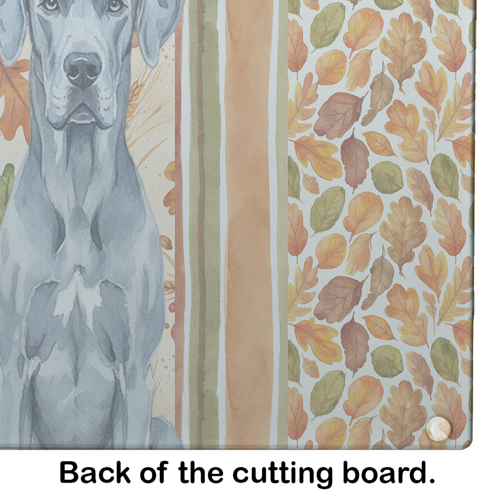 Blue Great Dane Heirloom Fall Cutting Board Tempered Glass Kitchen Cutting Surface, Heat Resistant Chopping, Non-Slip Feet, Food Prep & Serving