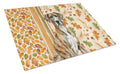 Brindle Great Dane Heirloom Fall Cutting Board Tempered Glass Kitchen Cutting Surface, Heat Resistant Chopping, Non-Slip Feet, Food Prep & Serving