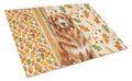Reddish Brown Great Pyrenees Heirloom Fall Cutting Board Tempered Glass Kitchen Cutting Surface, Heat Resistant Chopping, Non-Slip Feet, Food Prep & Serving