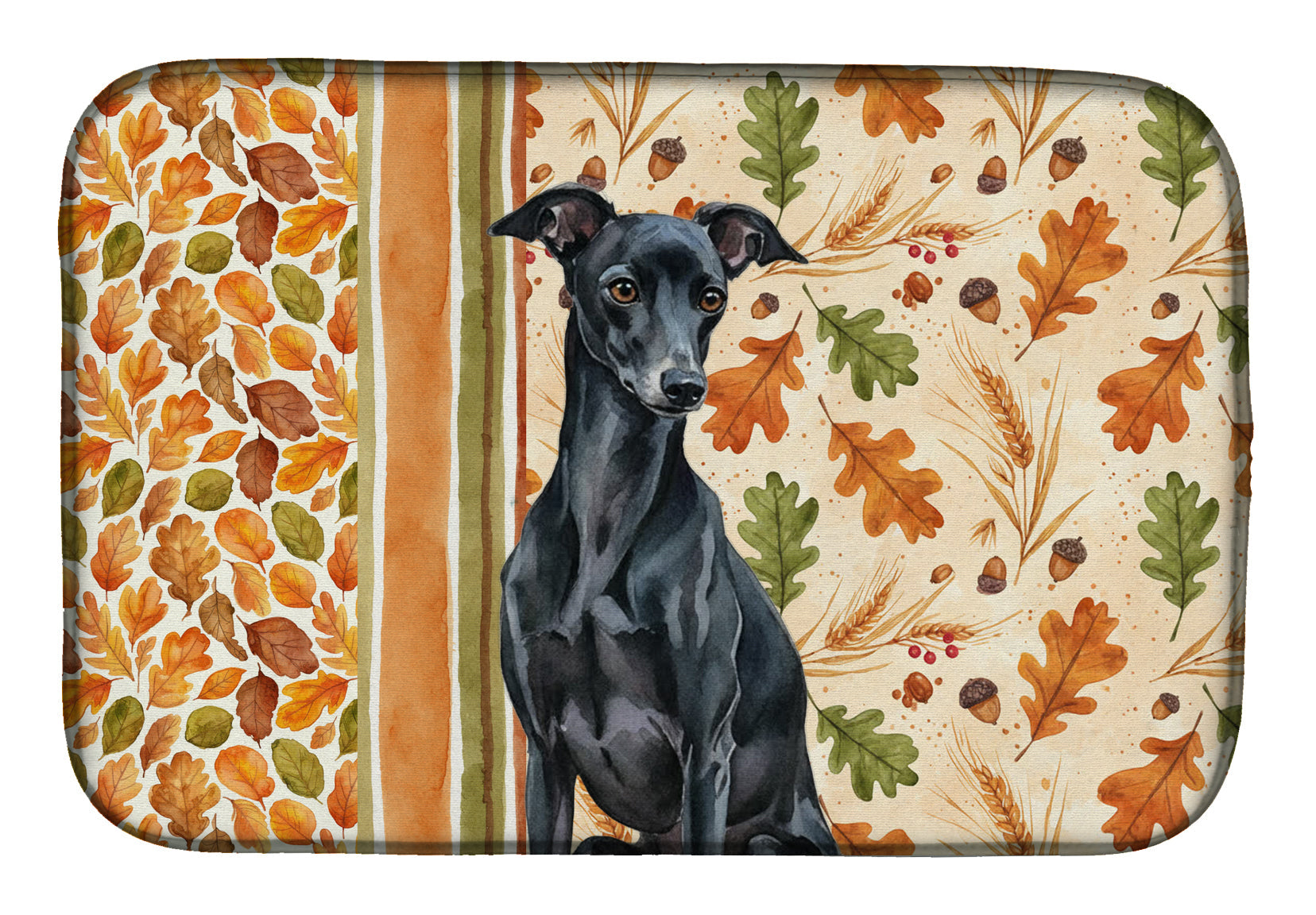 Black Italian Greyhound Heirloom Fall Dish Drying Mat Absorbent Dish Drying Mat Pad for Kitchen Counter Dish Drainer Mat for Countertop, 14 x 21", Multicolor