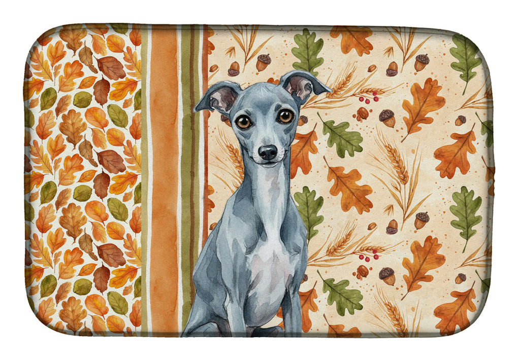 Blue Italian Greyhound Heirloom Fall Dish Drying Mat Absorbent Dish Drying Mat Pad for Kitchen Counter Dish Drainer Mat for Countertop, 14 x 21", Multicolor