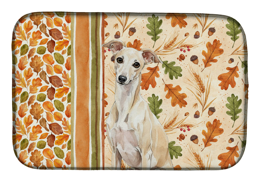Cream Italian Greyhound Heirloom Fall Dish Drying Mat Absorbent Dish Drying Mat Pad for Kitchen Counter Dish Drainer Mat for Countertop, 14 x 21", Multicolor