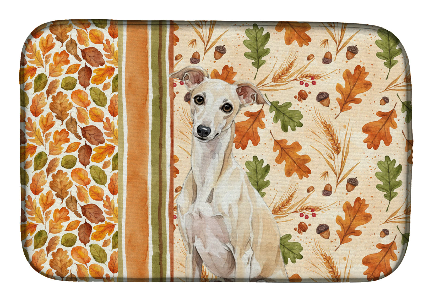 Cream Italian Greyhound Heirloom Fall Dish Drying Mat Absorbent Dish Drying Mat Pad for Kitchen Counter Dish Drainer Mat for Countertop, 14 x 21", Multicolor