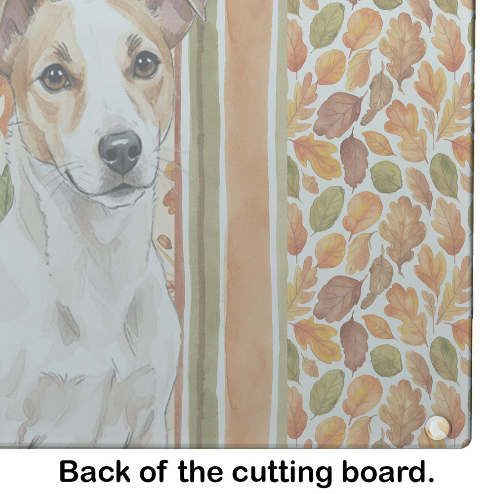 White and Tan Jack Russell Terrier Heirloom Fall Cutting Board Tempered Glass Kitchen Cutting Surface, Heat Resistant Chopping, Non-Slip Feet, Food Prep & Serving