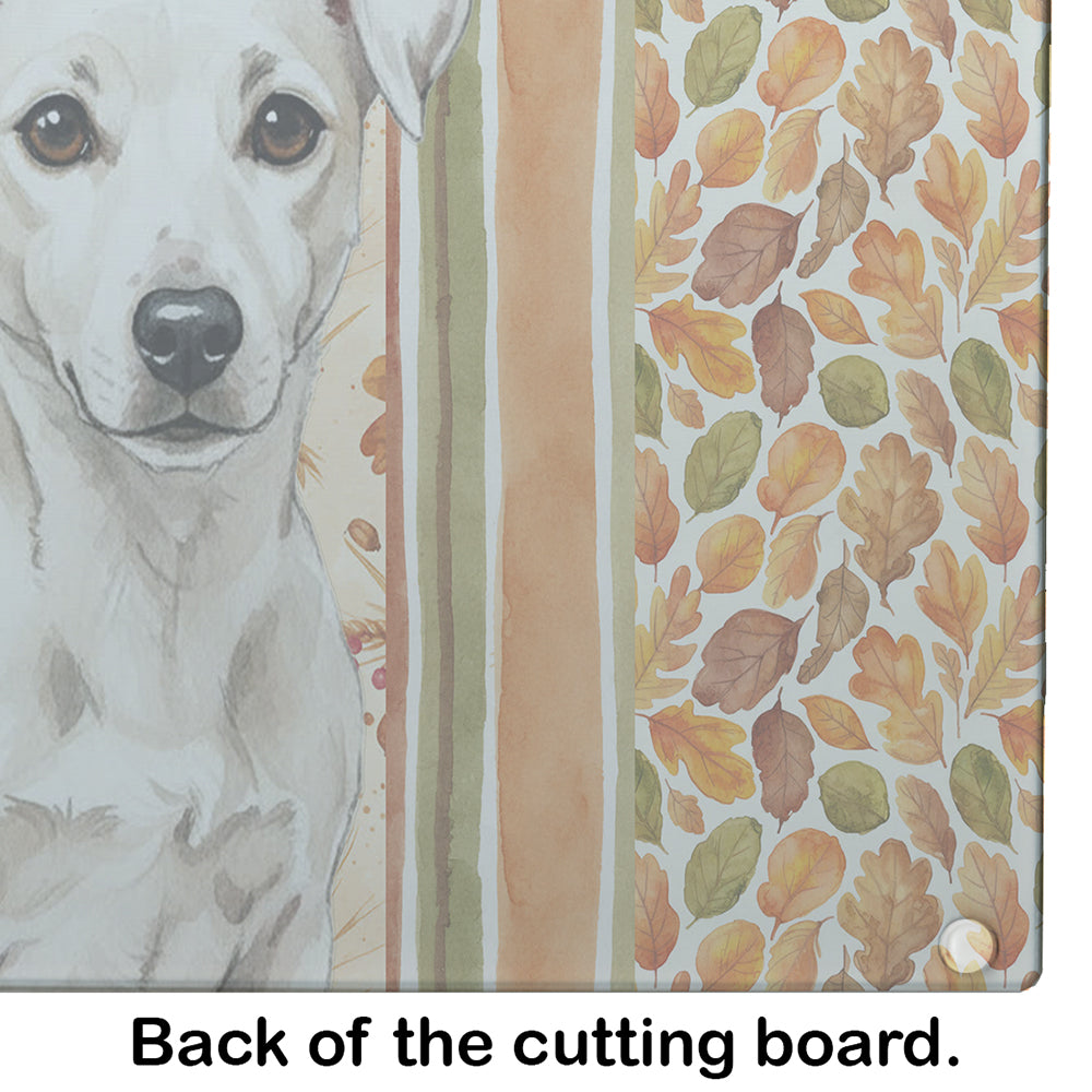White Jack Russell Terrier Heirloom Fall Cutting Board Tempered Glass Kitchen Cutting Surface, Heat Resistant Chopping, Non-Slip Feet, Food Prep & Serving