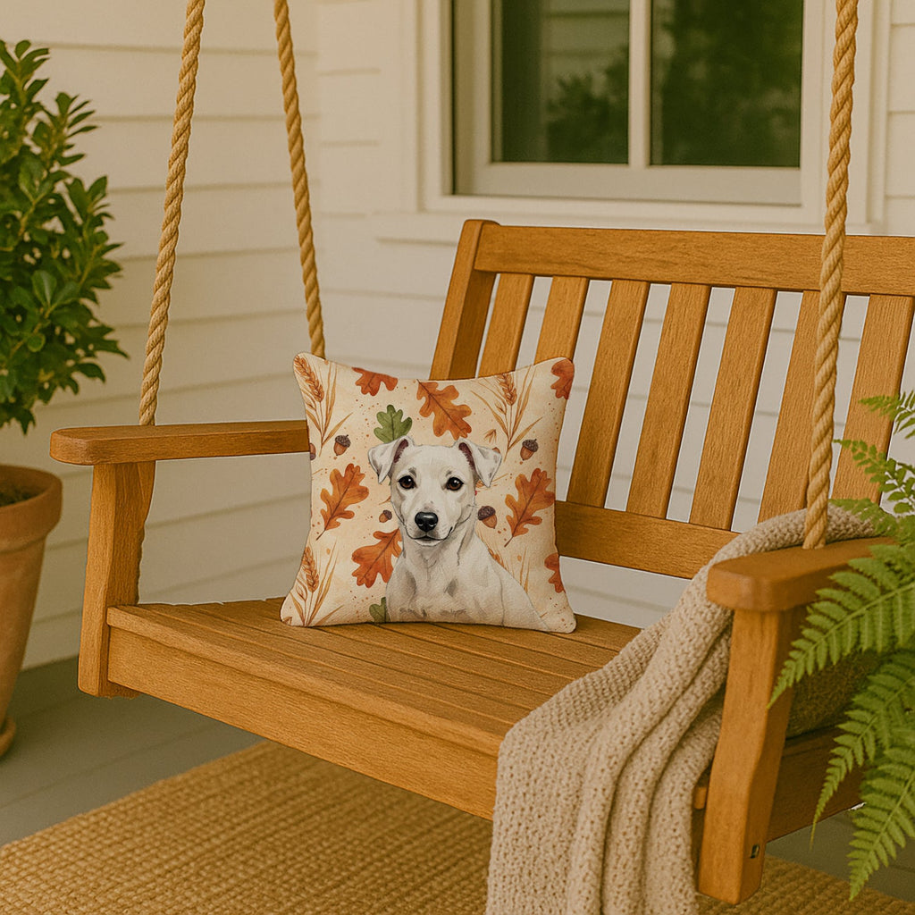 White Jack Russell Terrier Heirloom Fall Decorative Throw Pillow 14x14 Indoor Outdoor Accent Cushion, Fabric Cover with Insert for Sofa, Bed, Porch & Living Room