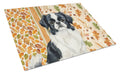 Black and White Japanese Chin Heirloom Fall Cutting Board Tempered Glass Kitchen Cutting Surface, Heat Resistant Chopping, Non-Slip Feet, Food Prep & Serving