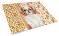 Red and White Japanese Chin Heirloom Fall Cutting Board Tempered Glass Kitchen Cutting Surface, Heat Resistant Chopping, Non-Slip Feet, Food Prep & Serving