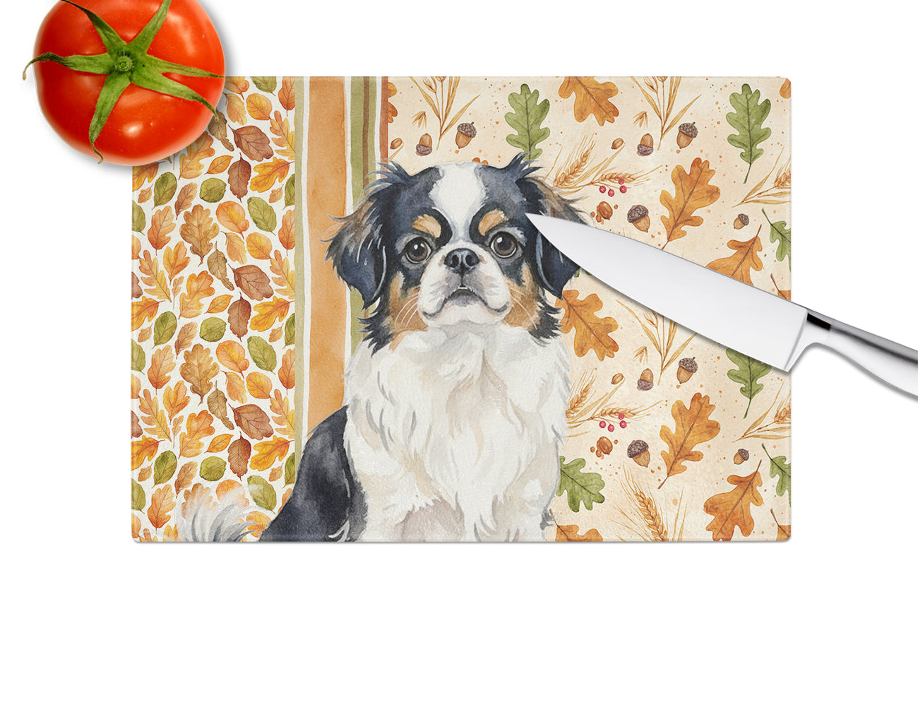 Tricolor Japanese Chin Heirloom Fall Cutting Board Tempered Glass Kitchen Cutting Surface, Heat Resistant Chopping, Non-Slip Feet, Food Prep & Serving