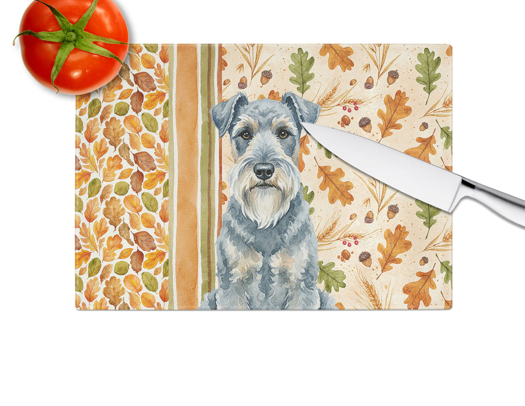 Kerry Blue Terrier Heirloom Fall Cutting Board Tempered Glass Kitchen Cutting Surface, Heat Resistant Chopping, Non-Slip Feet, Food Prep & Serving