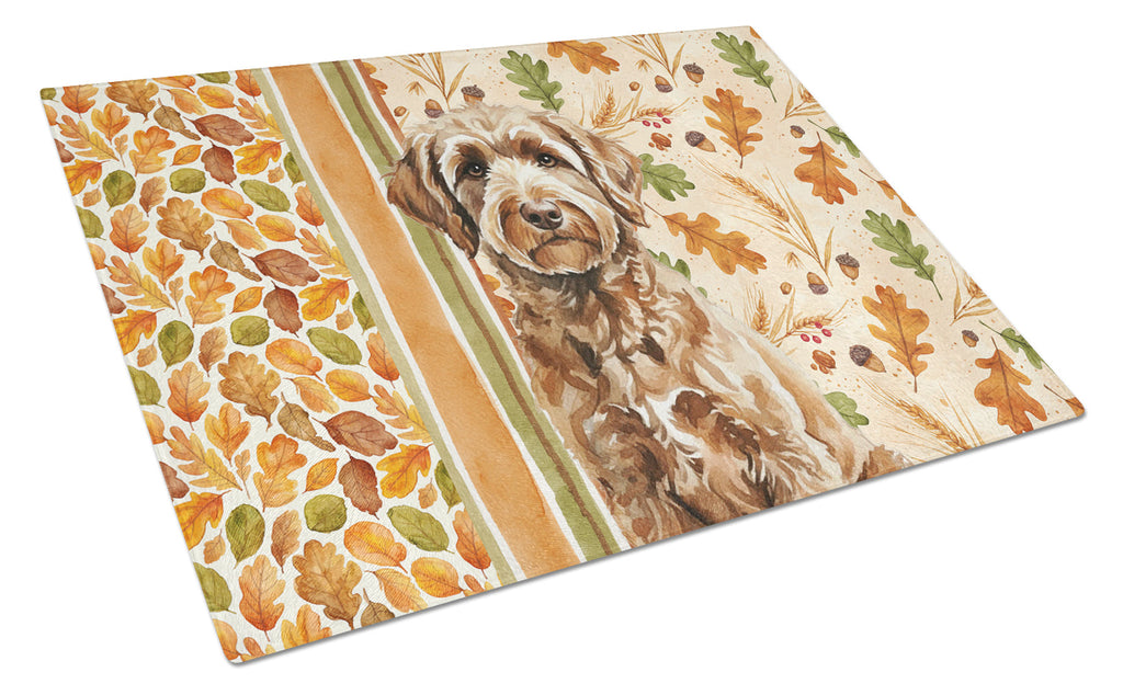 Chocolate Labradoodle Heirloom Fall Cutting Board Tempered Glass Kitchen Cutting Surface, Heat Resistant Chopping, Non-Slip Feet, Food Prep & Serving