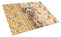 Chocolate Labradoodle Heirloom Fall Cutting Board Tempered Glass Kitchen Cutting Surface, Heat Resistant Chopping, Non-Slip Feet, Food Prep & Serving