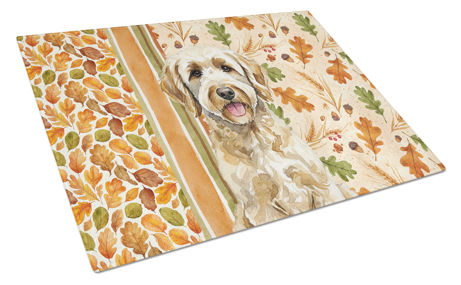 Labradoodle Heirloom Fall Cutting Board Tempered Glass Kitchen Cutting Surface, Heat Resistant Chopping, Non-Slip Feet, Food Prep & Serving