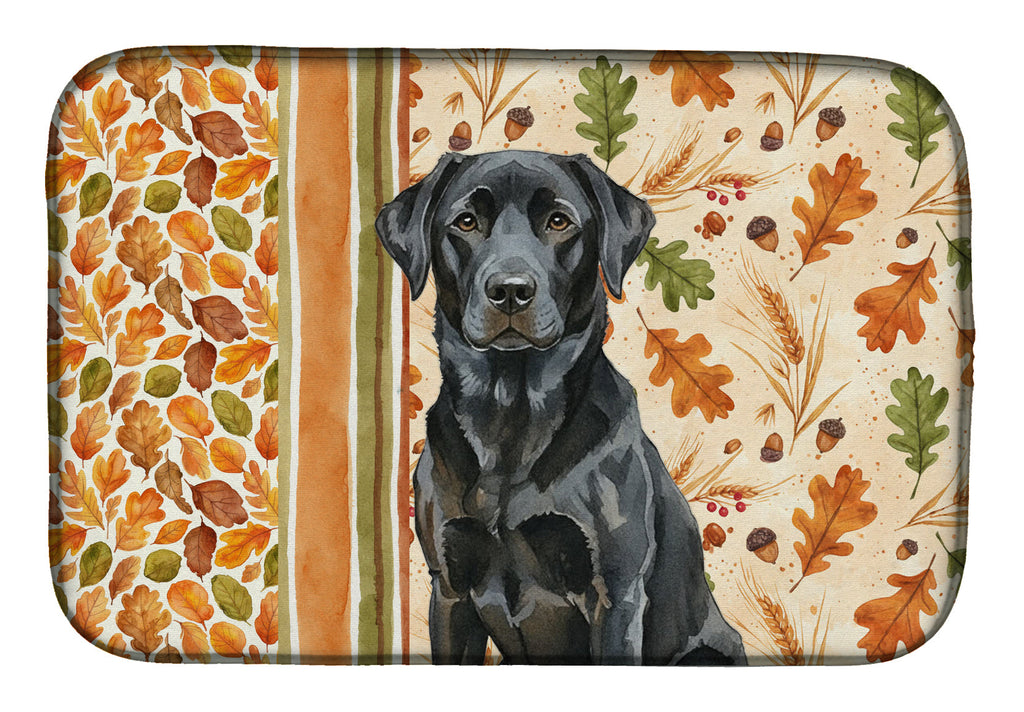 Black Labrador Retriever Heirloom Fall Dish Drying Mat Absorbent Dish Drying Mat Pad for Kitchen Counter Dish Drainer Mat for Countertop, 14 x 21", Multicolor