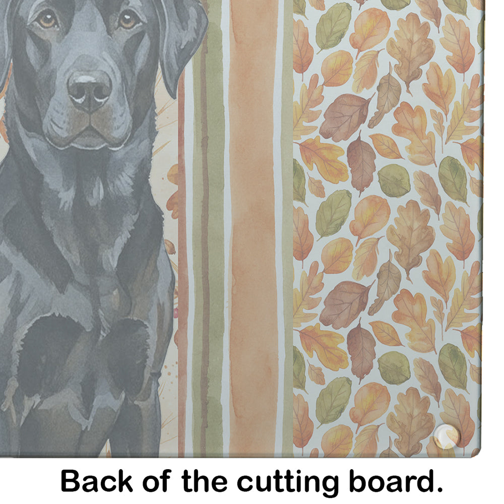 Black Labrador Retriever Heirloom Fall Cutting Board Tempered Glass Kitchen Cutting Surface, Heat Resistant Chopping, Non-Slip Feet, Food Prep & Serving
