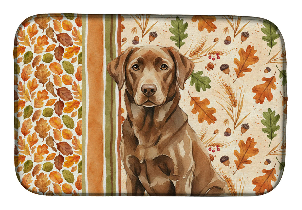 Chocolate Labrador Retriever Heirloom Fall Dish Drying Mat Absorbent Dish Drying Mat Pad for Kitchen Counter Dish Drainer Mat for Countertop, 14 x 21", Multicolor