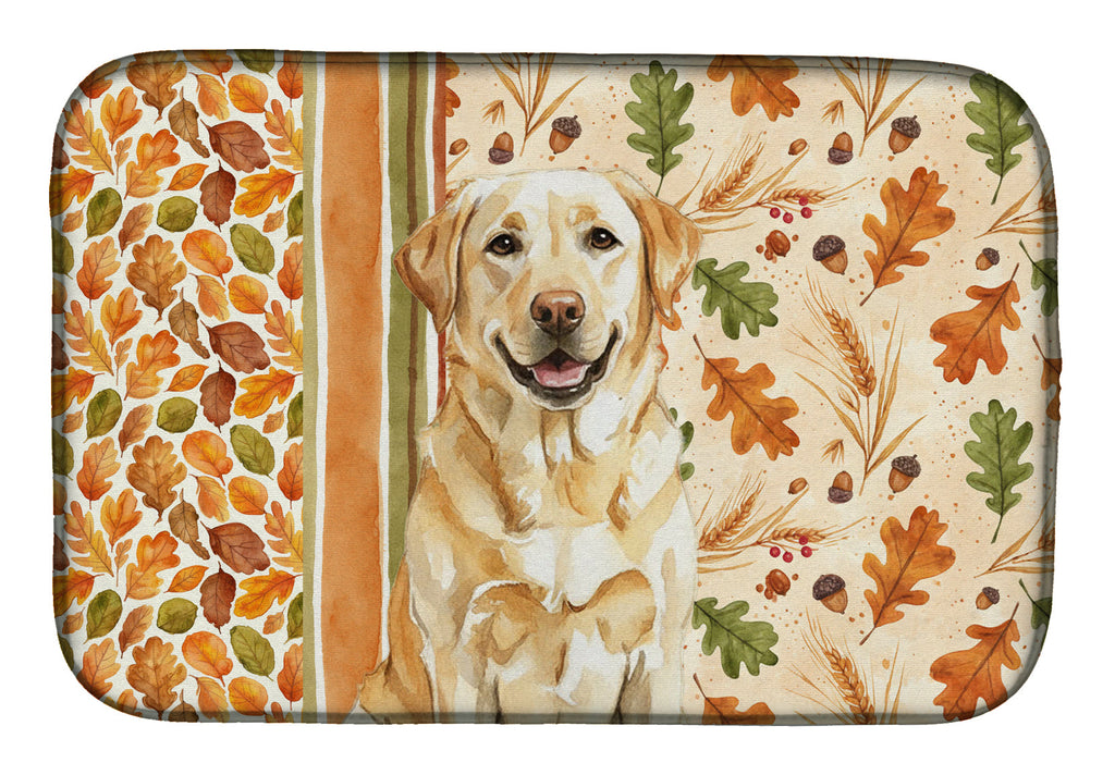 Yellow Labrador Retriever Heirloom Fall Dish Drying Mat Absorbent Dish Drying Mat Pad for Kitchen Counter Dish Drainer Mat for Countertop, 14 x 21", Multicolor