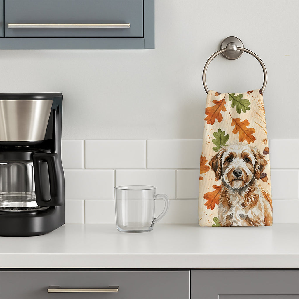 Lagotto Romagnolo Heirloom Fall Kitchen Towel Velour Plush Front and Cotton Loop Back Machine Washable
