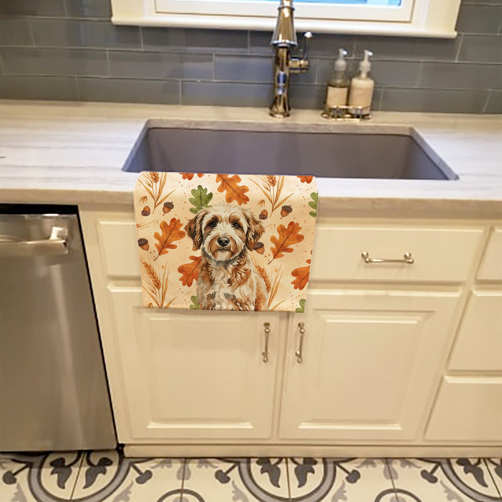 Lagotto Romagnolo Heirloom Fall Kitchen Towel Velour Plush Front and Cotton Loop Back Machine Washable