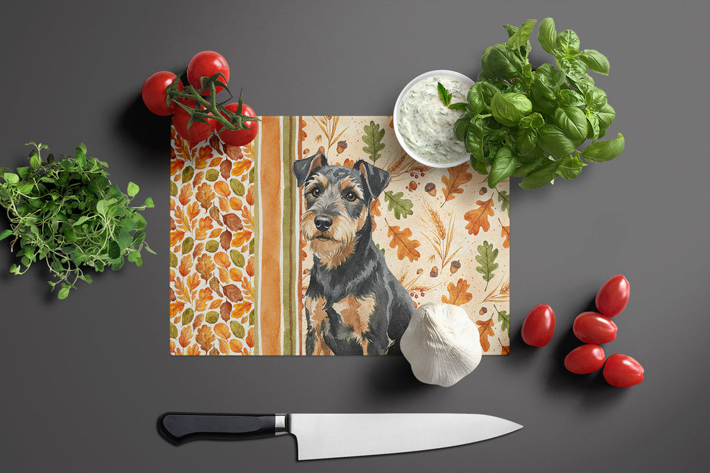 Black and Tan Lakeland Terrier Heirloom Fall Cutting Board Tempered Glass Kitchen Cutting Surface, Heat Resistant Chopping, Non-Slip Feet, Food Prep & Serving
