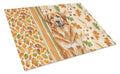 Red Leonberger Heirloom Fall Cutting Board Tempered Glass Kitchen Cutting Surface, Heat Resistant Chopping, Non-Slip Feet, Food Prep & Serving