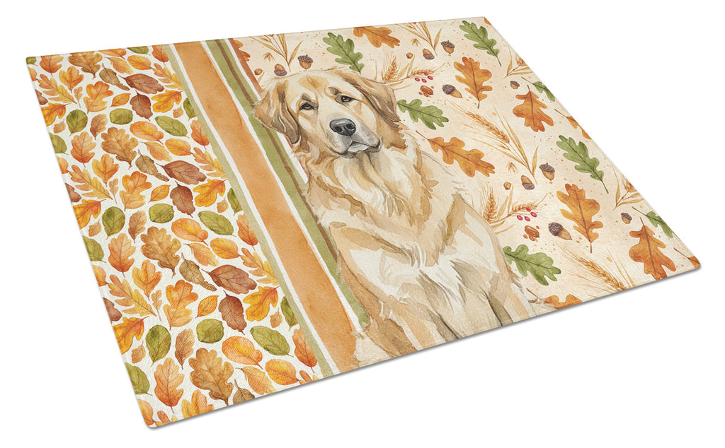 Sandy Leonberger Heirloom Fall Cutting Board Tempered Glass Kitchen Cutting Surface, Heat Resistant Chopping, Non-Slip Feet, Food Prep & Serving
