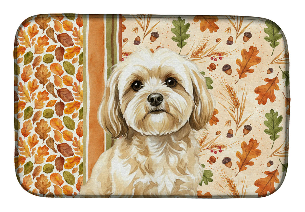 Cream Lhasa Apso Heirloom Fall Dish Drying Mat Absorbent Dish Drying Mat Pad for Kitchen Counter Dish Drainer Mat for Countertop, 14 x 21", Multicolor