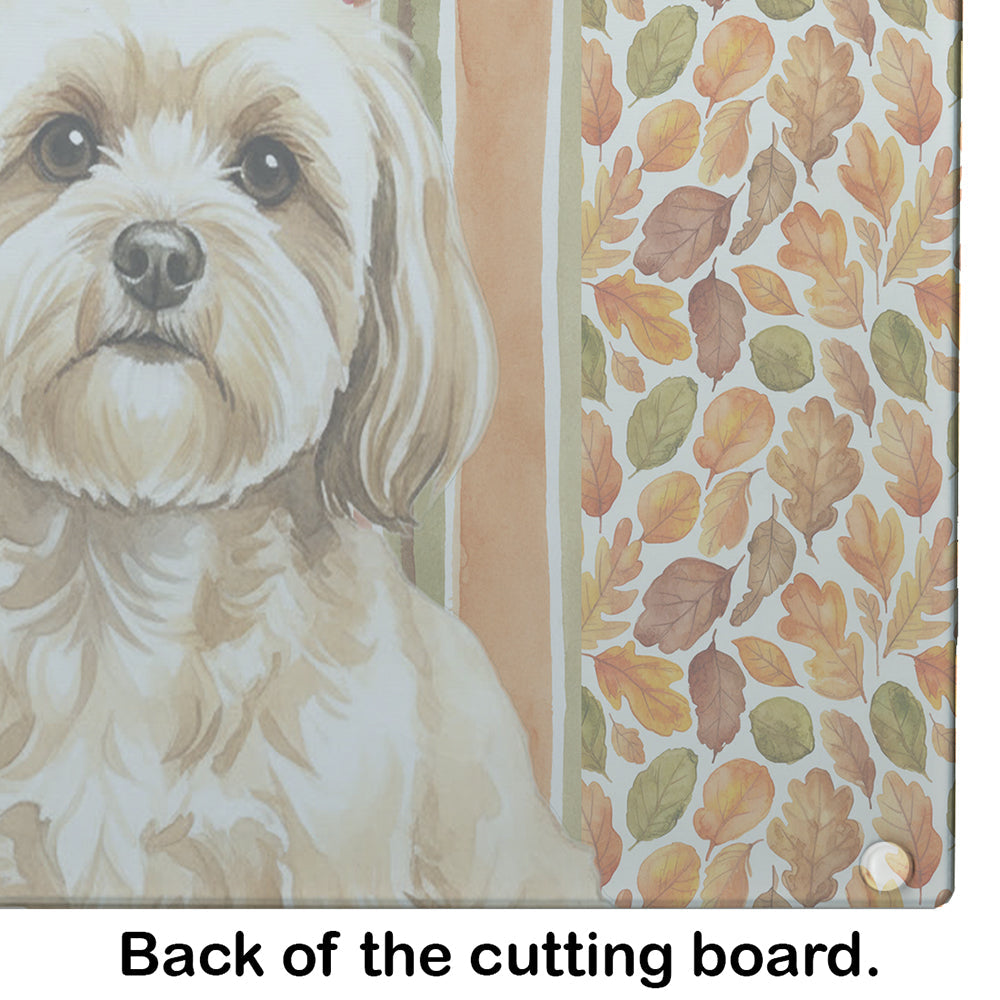 Cream Lhasa Apso Heirloom Fall Cutting Board Tempered Glass Kitchen Cutting Surface, Heat Resistant Chopping, Non-Slip Feet, Food Prep & Serving