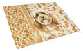 Gold Lhasa Apso Heirloom Fall Cutting Board Tempered Glass Kitchen Cutting Surface, Heat Resistant Chopping, Non-Slip Feet, Food Prep & Serving