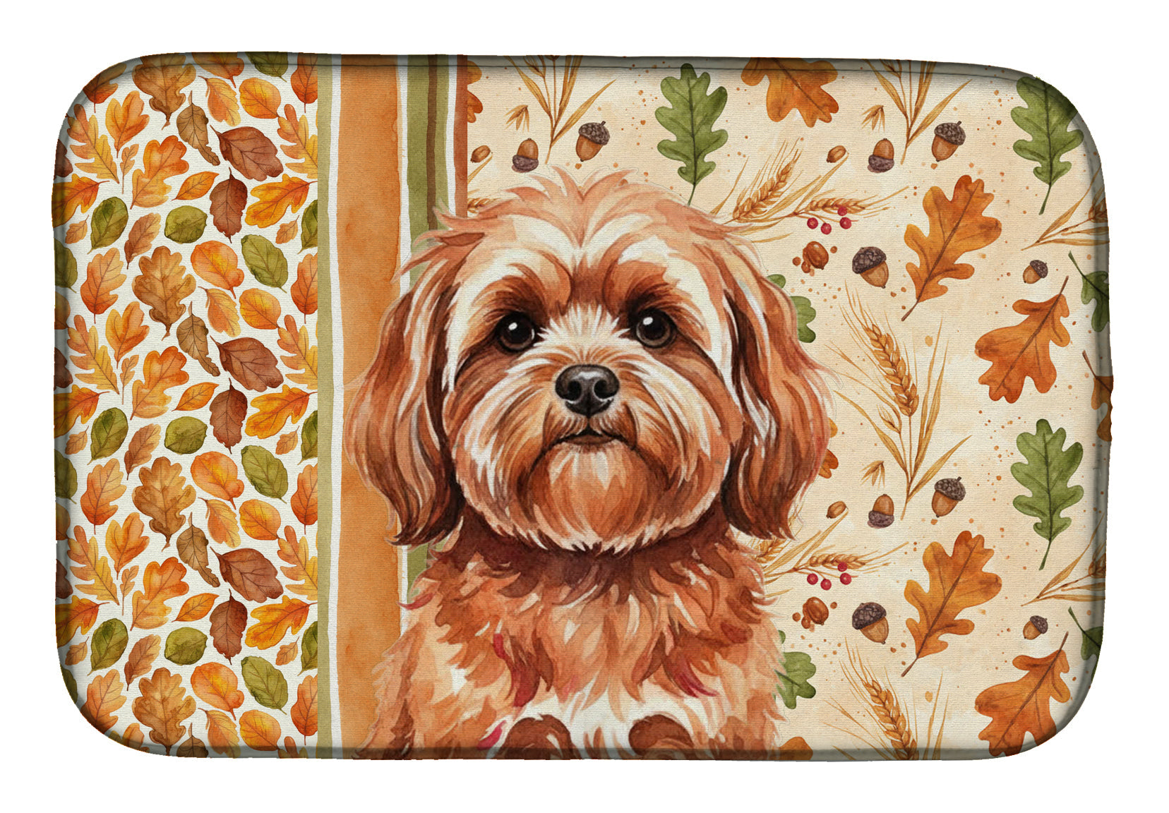 Red Lhasa Apso Heirloom Fall Dish Drying Mat Absorbent Dish Drying Mat Pad for Kitchen Counter Dish Drainer Mat for Countertop, 14 x 21", Multicolor