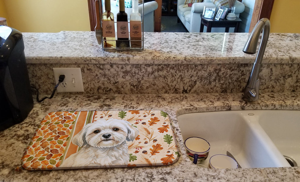 White Lhasa Apso Heirloom Fall Dish Drying Mat Absorbent Dish Drying Mat Pad for Kitchen Counter Dish Drainer Mat for Countertop, 14 x 21", Multicolor