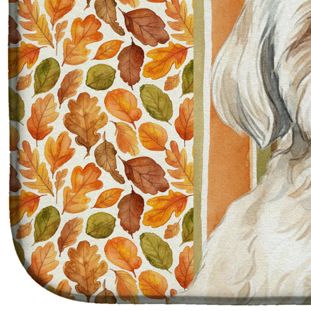 White Lhasa Apso Heirloom Fall Dish Drying Mat Absorbent Dish Drying Mat Pad for Kitchen Counter Dish Drainer Mat for Countertop, 14 x 21", Multicolor