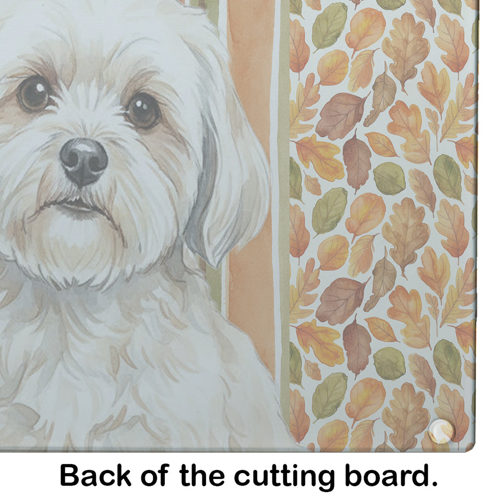 White Lhasa Apso Heirloom Fall Cutting Board Tempered Glass Kitchen Cutting Surface, Heat Resistant Chopping, Non-Slip Feet, Food Prep & Serving