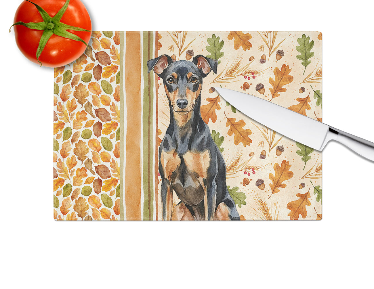Manchester Terrier Heirloom Fall Cutting Board Tempered Glass Kitchen Cutting Surface, Heat Resistant Chopping, Non-Slip Feet, Food Prep & Serving
