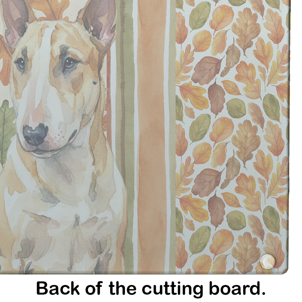 Miniature Bull Terrier Heirloom Fall Cutting Board Tempered Glass Kitchen Cutting Surface, Heat Resistant Chopping, Non-Slip Feet, Food Prep & Serving