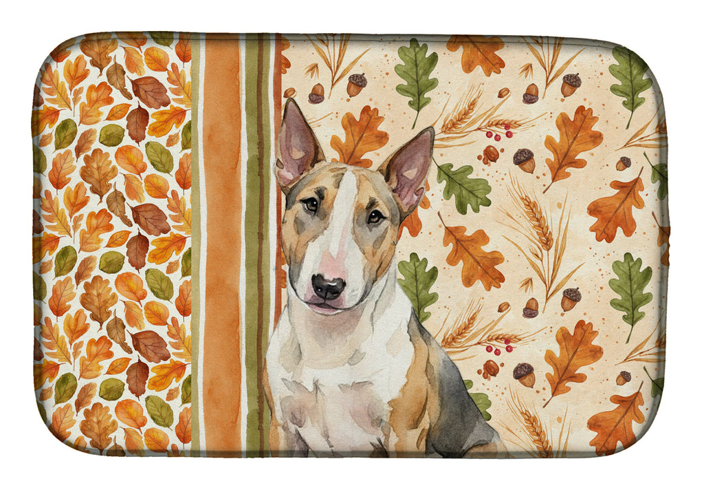 Tricolor Miniature Bull Terrier Heirloom Fall Dish Drying Mat Absorbent Dish Drying Mat Pad for Kitchen Counter Dish Drainer Mat for Countertop, 14 x 21", Multicolor