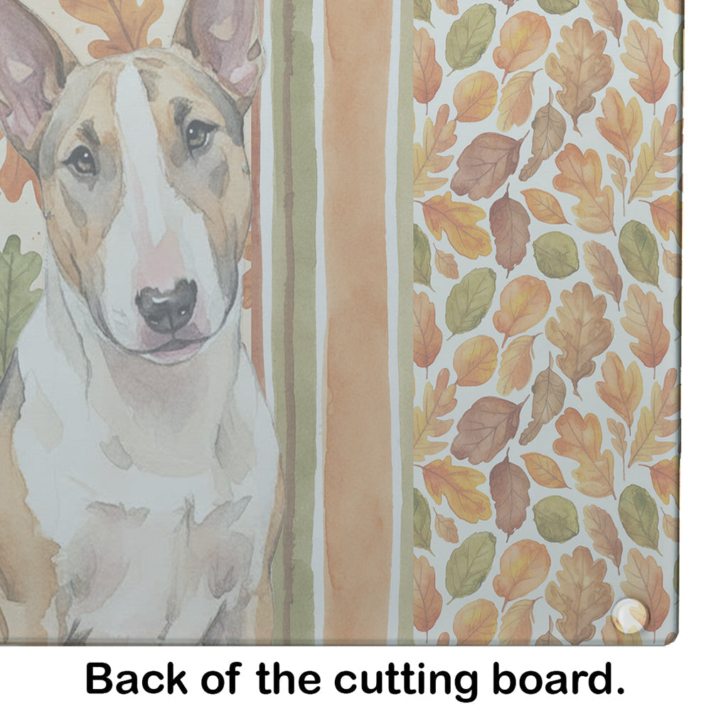 Tricolor Miniature Bull Terrier Heirloom Fall Cutting Board Tempered Glass Kitchen Cutting Surface, Heat Resistant Chopping, Non-Slip Feet, Food Prep & Serving
