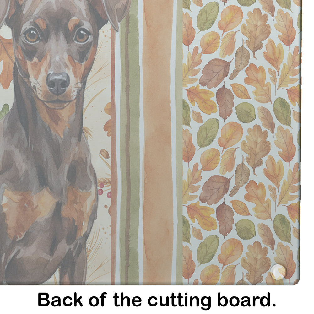 Chocolate and Rust Miniature Pinscher Min Pin Heirloom Fall Cutting Board Tempered Glass Kitchen Cutting Surface, Heat Resistant Chopping, Non-Slip Feet, Food Prep & Serving