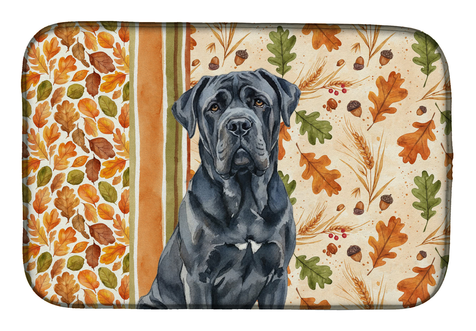 Black Neapolitan Mastiff Heirloom Fall Dish Drying Mat Absorbent Dish Drying Mat Pad for Kitchen Counter Dish Drainer Mat for Countertop, 14 x 21", Multicolor