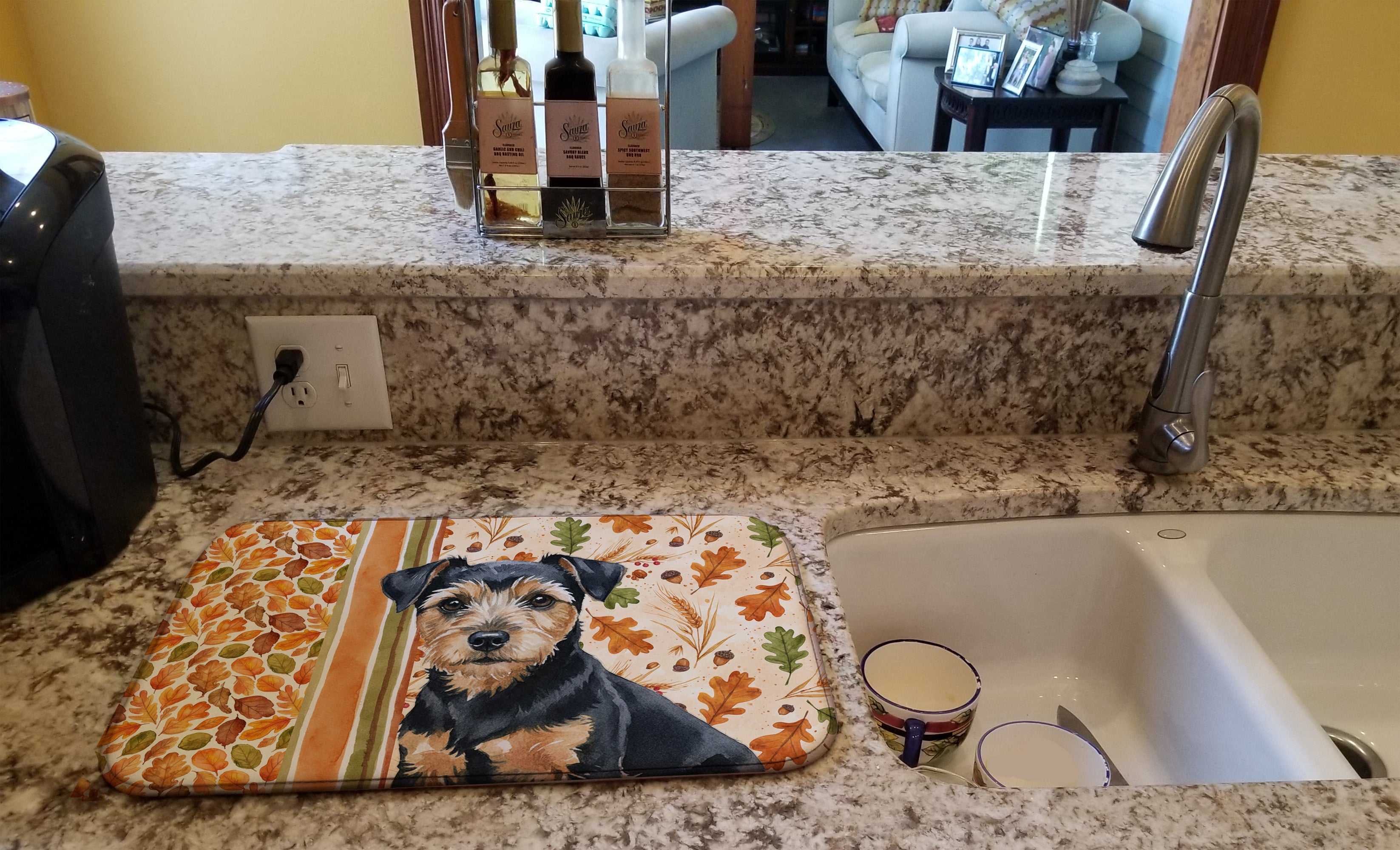 Black and Tan Norfolk Terrier Heirloom Fall Dish Drying Mat Absorbent Dish Drying Mat Pad for Kitchen Counter Dish Drainer Mat for Countertop, 14 x 21", Multicolor