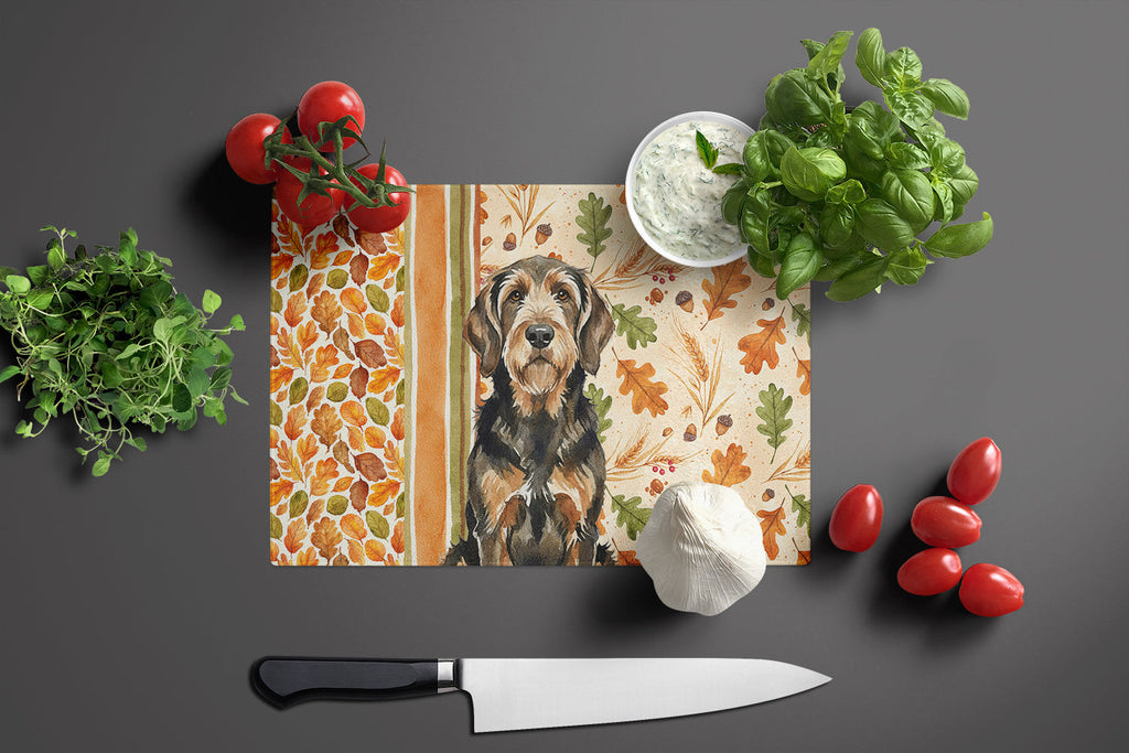 Black and Tan Otterhound Heirloom Fall Cutting Board Tempered Glass Kitchen Cutting Surface, Heat Resistant Chopping, Non-Slip Feet, Food Prep & Serving
