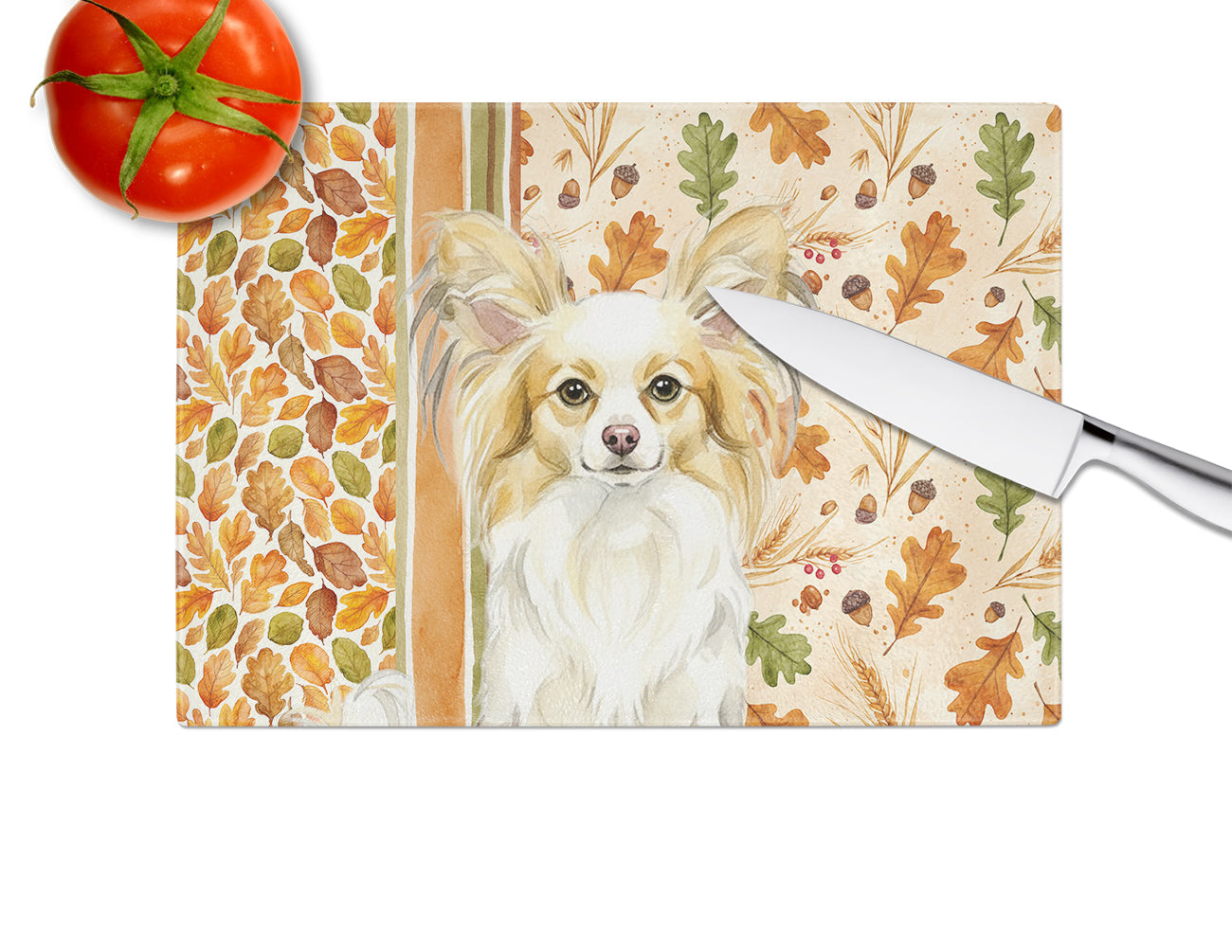 Lemon and White Papillon Heirloom Fall Cutting Board Tempered Glass Kitchen Cutting Surface, Heat Resistant Chopping, Non-Slip Feet, Food Prep & Serving