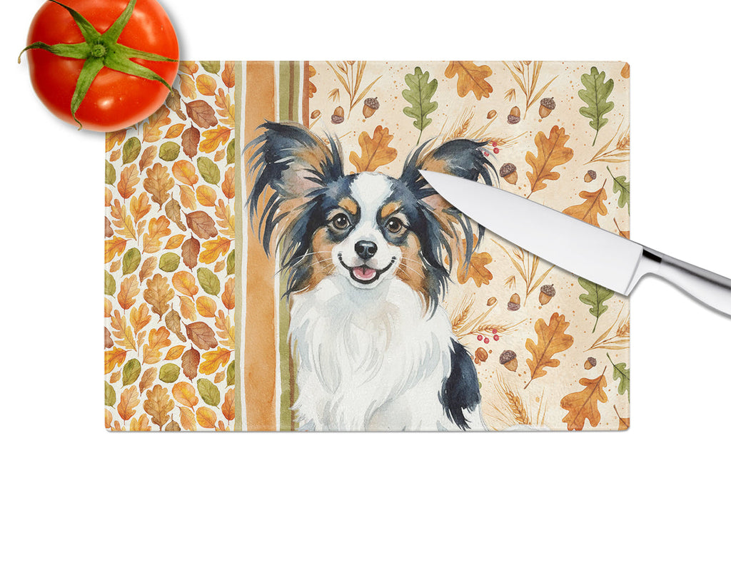 Tricolor Papillon Heirloom Fall Cutting Board Tempered Glass Kitchen Cutting Surface, Heat Resistant Chopping, Non-Slip Feet, Food Prep & Serving